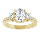 18ct YG Oval & Emerald & Round cut Trilogy Lab Grown Diamond Ring