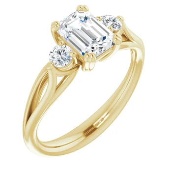 18ct WG Emerald & Round cut Lab Grown Diamond Trilogy Ring
