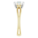 18ct Two Tone Yellow/White Gold Emerald & Round cut Lab Grown Trilogy Diamond Ring