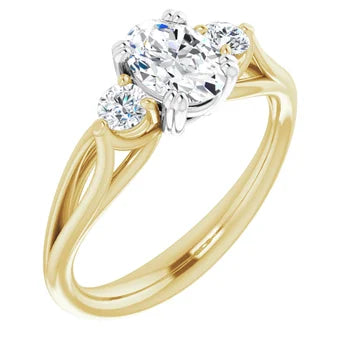 18ct Two Tone Yellow /White Gold Trilogy Oval & Round cut Lab Grown Diamond Ring