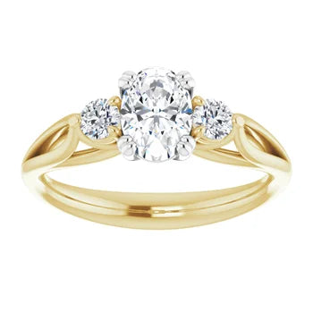 18ct Two Tone Yellow /White Gold Trilogy Oval & Round cut Lab Grown Diamond Ring