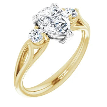 18ct Two Tone Yellow/White Trilogy Pear & Round cut Lab Grown Diamond Ring