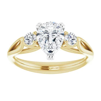 18ct Two Tone Yellow/White Trilogy Pear & Round cut Lab Grown Diamond Ring