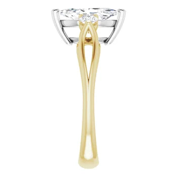 18ct Two Tone Yellow/White Gold Trilogy Marquise & Round cut Lab Grown Diamond Ring