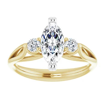 18ct Two Tone Yellow/White Gold Trilogy Marquise & Round cut Lab Grown Diamond Ring
