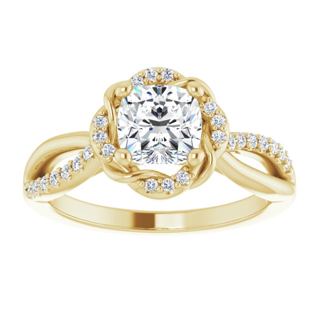 18ct Yellow Gold - Halo Style Cushion  & Round cut Lab Grown Diamond Ring