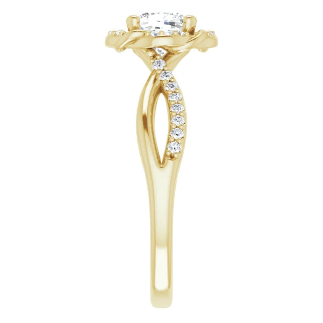 18ct Yellow Gold - Halo Style Cushion  & Round cut Lab Grown Diamond Ring