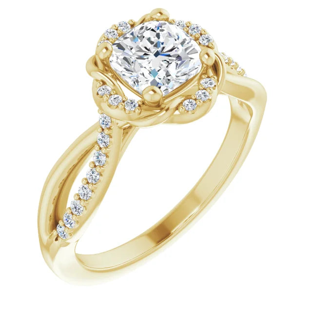 18ct Yellow Gold - Halo Style Cushion  & Round cut Lab Grown Diamond Ring