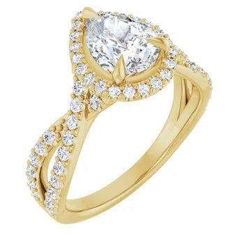 18ct YG Halo Style Pear & Round cut Lab Grown Diamond Ring