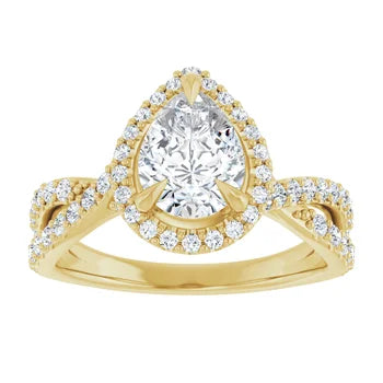 18ct YG Halo Style Pear & Round cut Lab Grown Diamond Ring