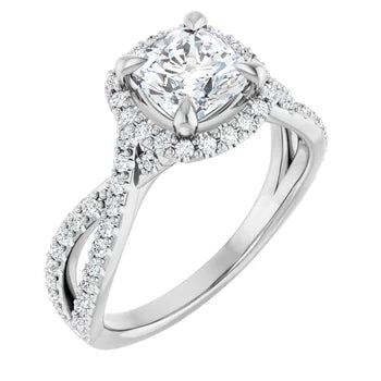 18ct White Gold - Halo Style Cushion & Round cut Lab Grown Diamond Ring