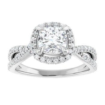 18ct WG Halo Style Cushion & Round cut Lab Grown Diamond Ring