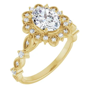 18ct Yellow Gold -  Halo Style Oval cut Lab Grown Diamond Ring