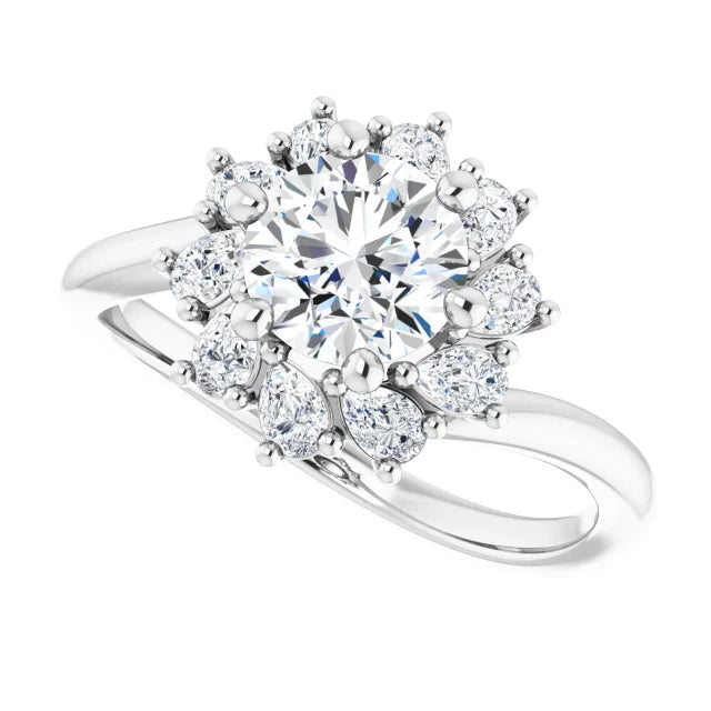 18ct WG Halo Style Round & Pear cut Lab Grown Diamond Ring