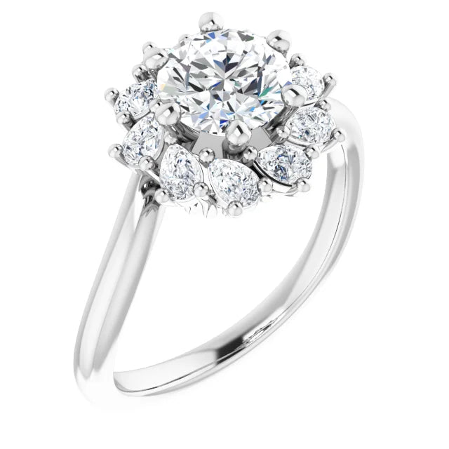 18ct White Gold - Halo Style Round & Pear cut Lab Grown Diamond Ring