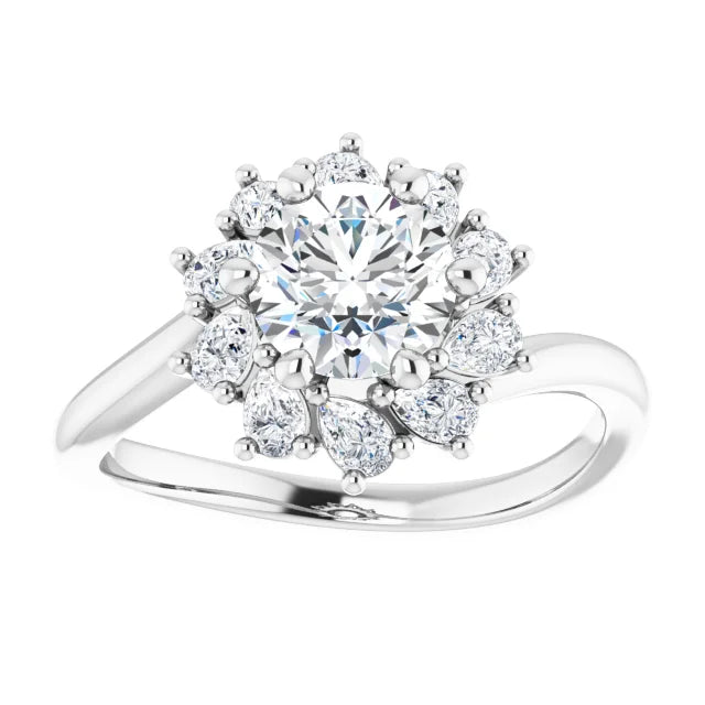 18ct White Gold - Halo Style Round & Pear cut Lab Grown Diamond Ring