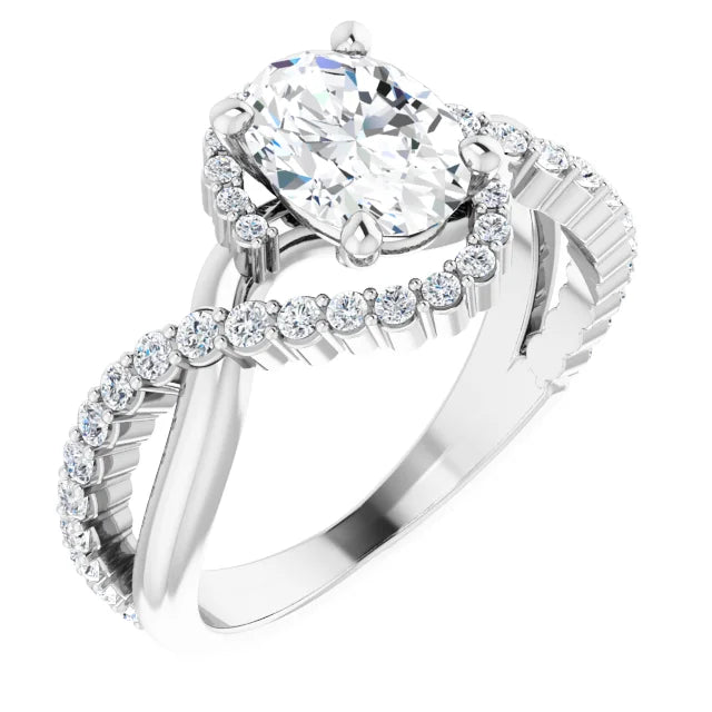 18ct WG Halo Style Oval & Round cut Lab Grown Diamond Ring