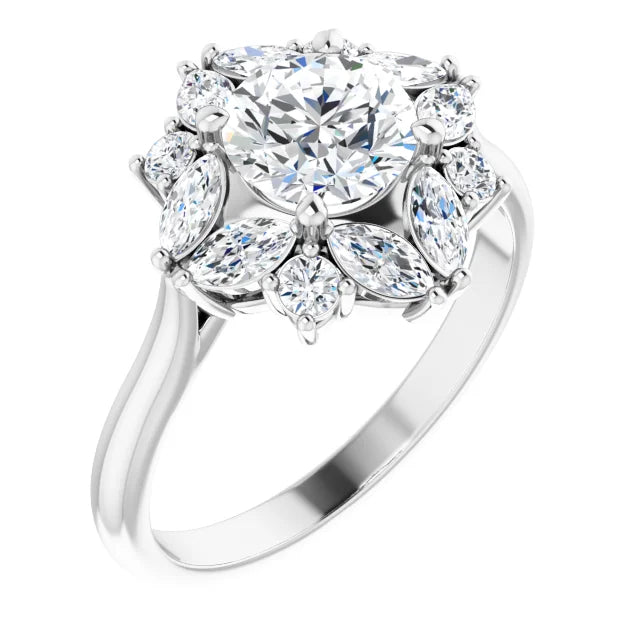 18ct YG Halo Style Round & Marquise cut lab Grown Diamond Ring