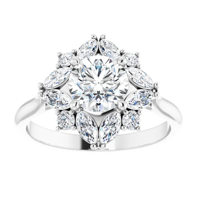 18ct YG Halo Style Round & Marquise cut lab Grown Diamond Ring