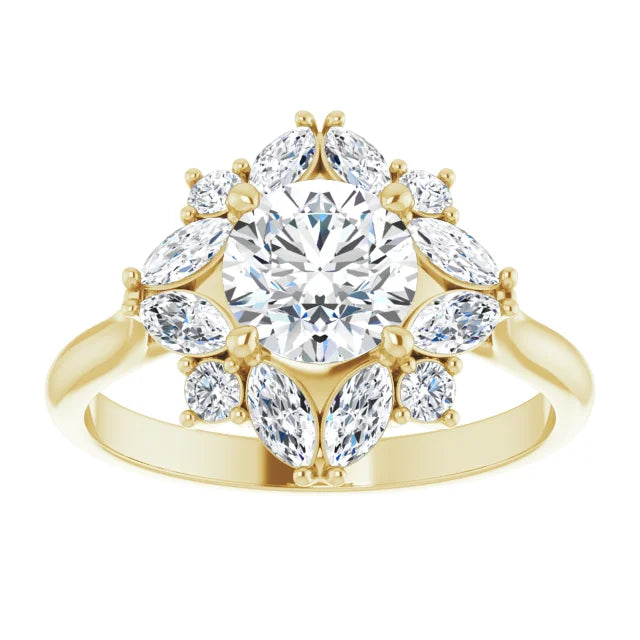 18ct Yellow Gold - Halo Style Round & Marquise cut lab Grown Diamond Ring