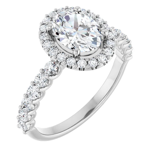 18ct WG Halo Style Oval & Round cut Lab Grown Diamond Ring