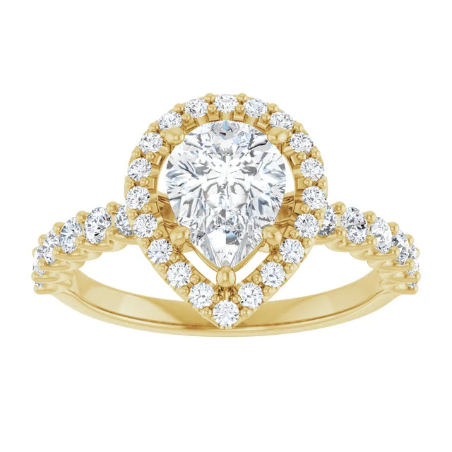 18ct Yellow Gold - Halo Style - Pear & Round cut Lab Grown Diamond Ring