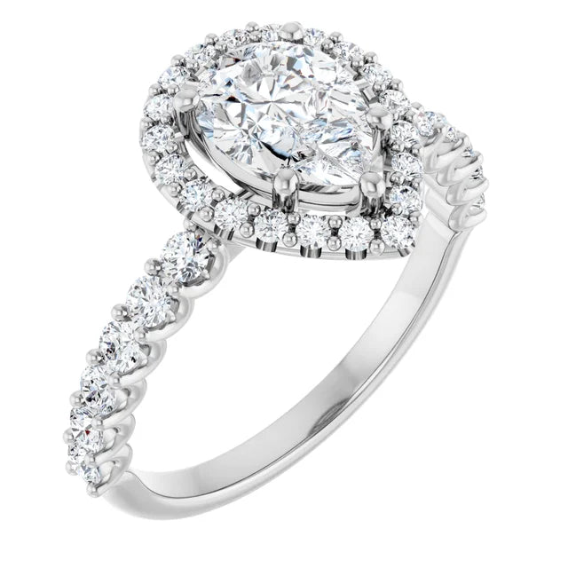 18ct YG Halo Style Pear & Round cut Lab Grown Diamond Ring