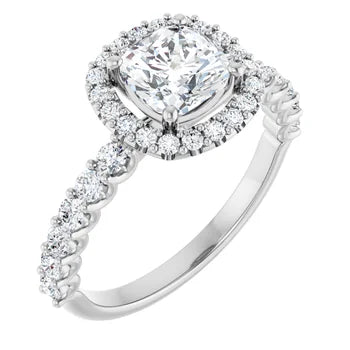 18ct White Gold - Halo Style - Cushion & Round cut Lab Grown Diamond Ring