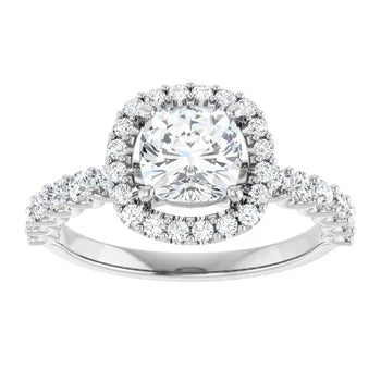 18ct WG Halo Style Cushion & Round cut Lab Grown Diamond Ring