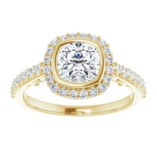 18ct Yellow Gold Halo Style - Cushion & Round cut Lab Grown Diamond Ring