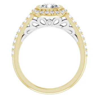 18ct Yellow Gold Halo Style - Cushion & Round cut Lab Grown Diamond Ring