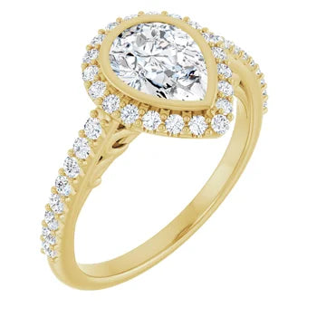 18ct Yellow Gold Halo Style - Pear & Round cut Lab Grown Diamond Ring