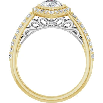 18ct Yellow Gold Halo Style - Pear & Round cut Lab Grown Diamond Ring