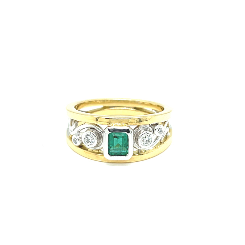 18ct YG & WG Emerald and Diamond Ring