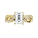 18ct White Gold - Emerald & Round cut Lab Grown Accented Diamond Ring