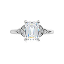 18ct White Gold - Emerald & Round cut Lab Grown Accented Diamond Ring