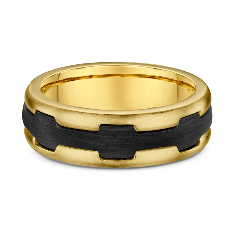 9ct Yellow Gold & Carbon Fiber Men Wedding Ring