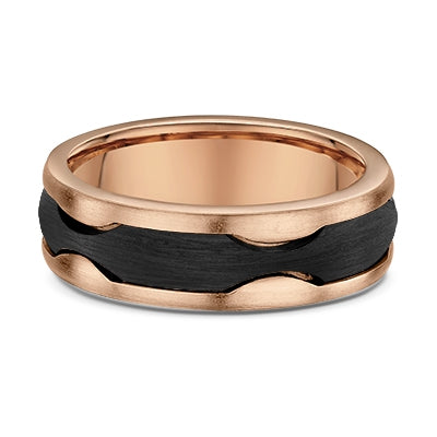 9ct Rose Gold & Carbon Fiber Men Wedding Ring