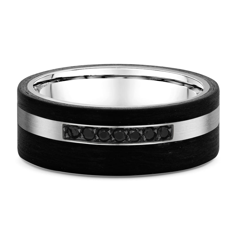 9ct White Gold & Carbon Fiber Men Wedding Ring