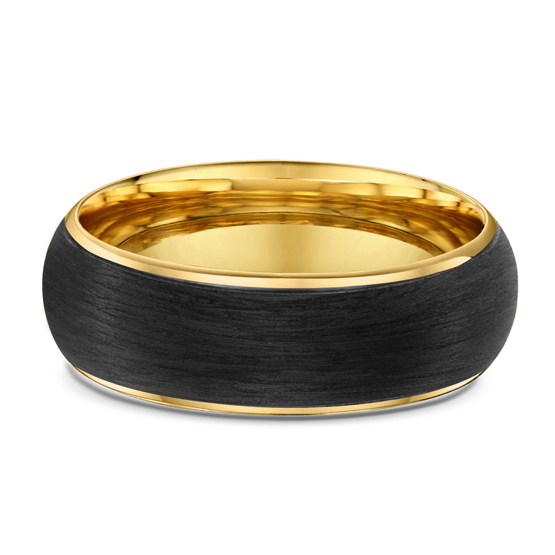 9ct Yellow Gold & Carbon Fiber Men Wedding Ring