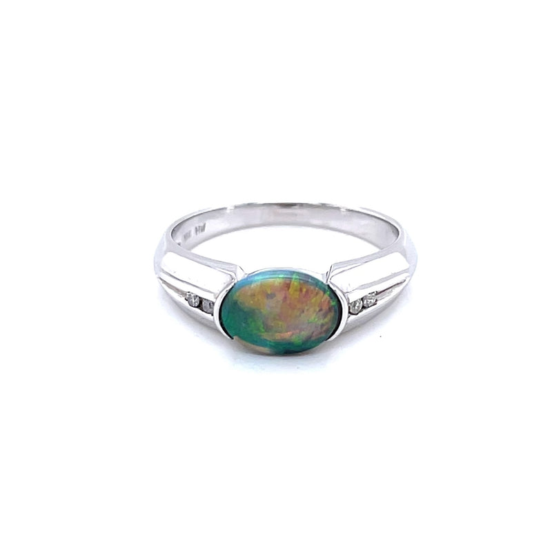 18ct White Gold Solid Black Opal Ring