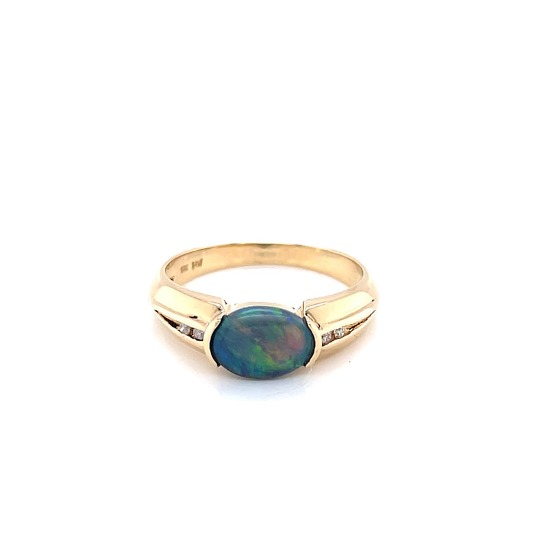 18ct Yellow Gold Solid Black Opal Ring
