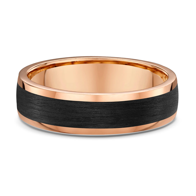 9ct Rose Gold & Carbon Fiber Men Wedding Ring