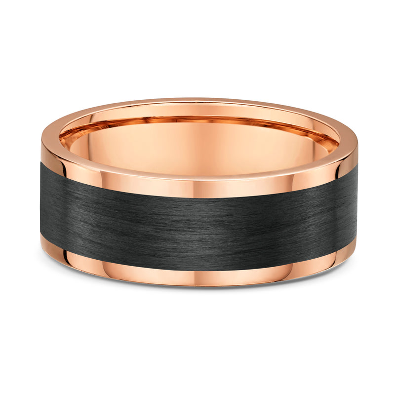 9ct Rose Gold & Carbon Fiber Men Wedding Ring