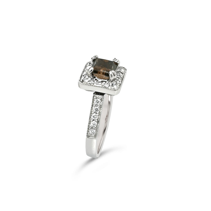 18ct White Gold Cognac and Diamond Ring
