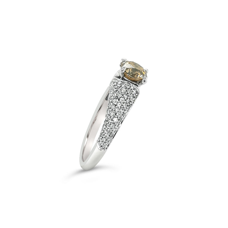 18ct White Gold Australian Cognac Diamond and Diamond Ring