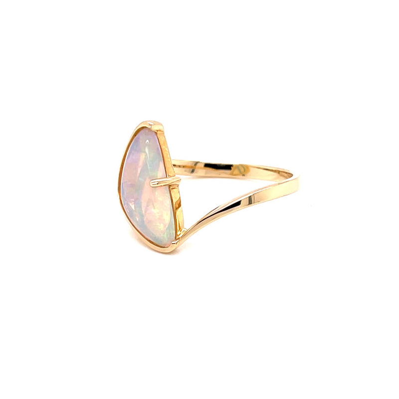14ct YG  Solid White Opal Ring